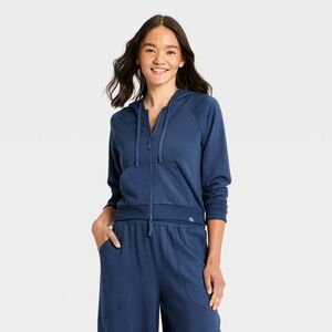 Women's Active Full Zip Hooded Sweatshirt - JoyLab Dark Blue S